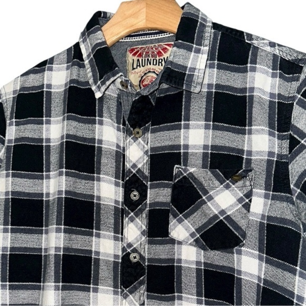 Tokyo Laundry Women’s Size M Black White Plaid Cotton Flannel Button Down Shirt